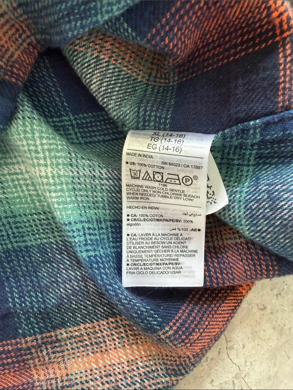 Old Navy Boy’s Plaid Button-Down 100% Cotton Shirt in Blue & Orange